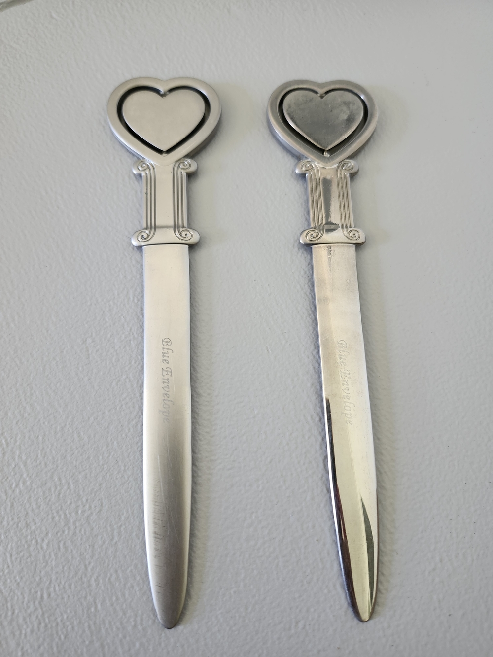 Vintage Silver Heart Letter Opener - Set of 2 Glossy & Matte